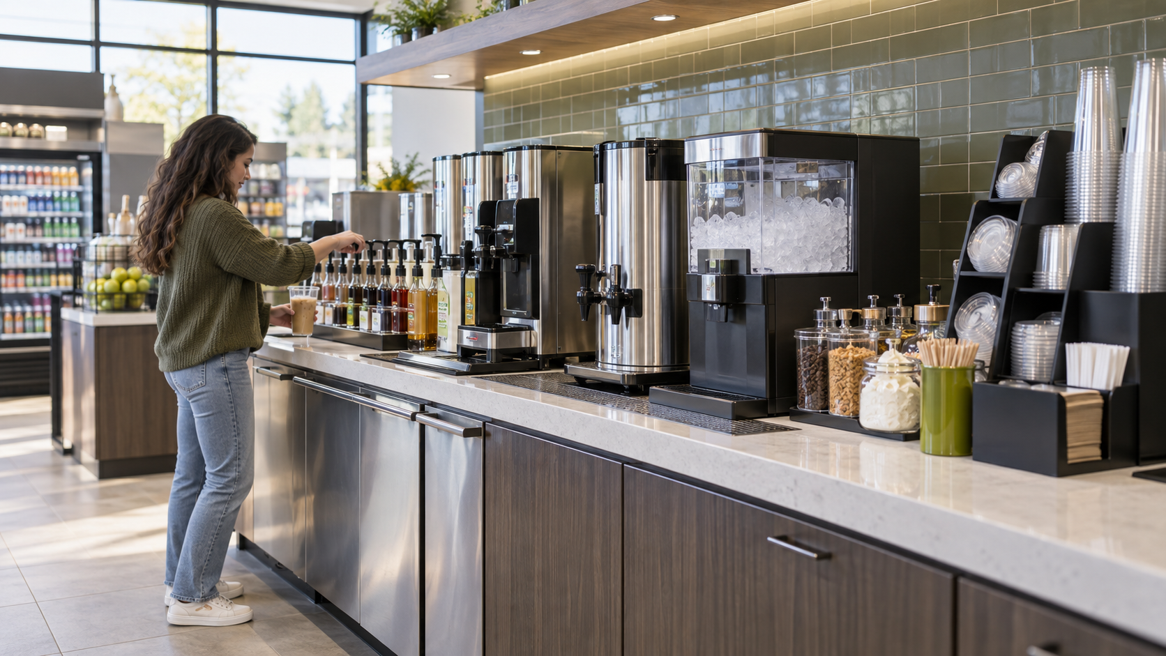 coffee shop with barista using coffee equipment